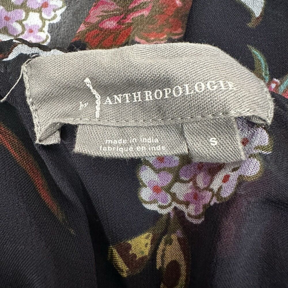 Anthropologie Salzburg Sheer Tunic Top Floral Ruffle Tiered Puff Sleeve Black S - Picture 2 of 9